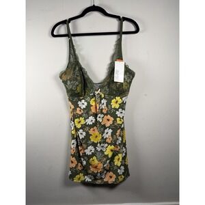 NEW GILLIGAN & O'MALLEY XL Nursing Baby Doll Green Lace Floral Camisole Nighty